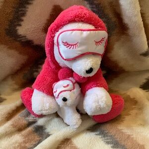 Bath & Body Works White Momma & Baby Teddy Bear in Pink Robe Plush Stuffed Toy